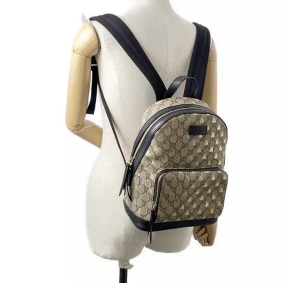 Gucci Beige and Brown Bee Pattern Backpack - Picture 4 of 14